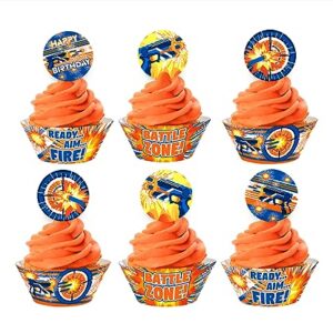 Dart War Cupcake Kit - 48 pieces - 24 Dart War Cupcake Toppers and 24 Cupcake Wrappers - Dart War Party Supplies - Dart War Party Decorations - Cupcake