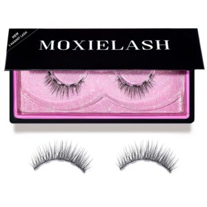 moxielash magnetic eyelashes - classy | reusable magnetic lashes, no glue or alcohol, natural wispy look - add subtle volume & length, professional faux false eyelashes - silk - 1 pair