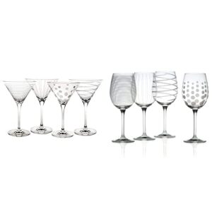 mikasa cheers wine glasses and martini glasses, set of 8, whimsical etched glassware