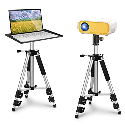 SKERELL Projector Stand Tripod Adjustable: Universal Laptop Standing Height from 17" to 48" with Tray Ball Head Carry Bag for Computer Camera