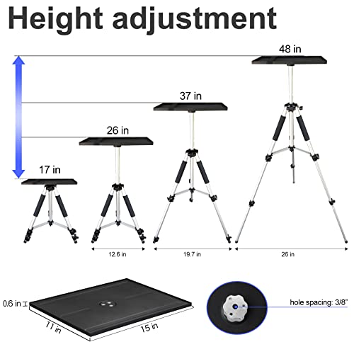 SKERELL Projector Stand Tripod Adjustable: Universal Laptop Standing Height from 17" to 48" with Tray Ball Head Carry Bag for Computer Camera