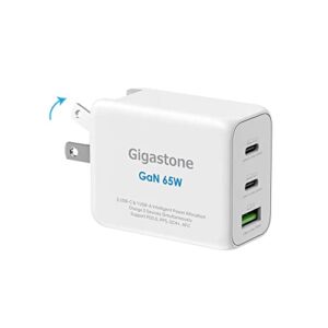 gigastone 65w usb c charger gan power pro pps multiple port intelligent power allocation, compact foldable plug travel, full speed gan charger macbook air/pro dell xps ipad iphone 15/14 galaxy s23