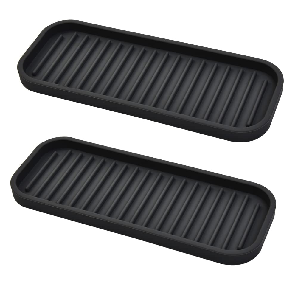 Silicone Sponge Holder Kitchen Sink Organizer Tray Dish Caddy Soap Dispenser, Scrubber Spoon Holder, Dishwashing Accessories (Black, 2 Pack)