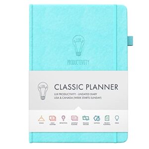 Daily Planner & hourly planner - Use this day planner to schedule your to do list - Undated 2024 weekly planner, habit tracker & organizer - LUX Productivity Classic Undated Planner (Sky Blue)