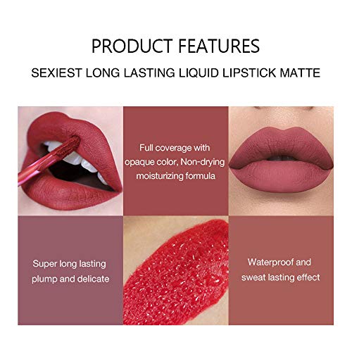 DEERWIN 6 Colors Matte Liquid Lipstick Makeup Set Waterproof Long-Lasting Wear Non-Stick Cup Not Fade Lip Gloss Gift Sets (Set A)