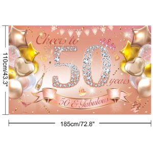 HOWAF Woman 50th Birthday Party Decoration Rose Gold, Fabric Banner for 50th Birthday Photo Backdrop Photography Background, 50th Birthday Outdoor Garden Table Wall Decoration Supplies