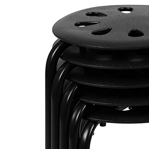 EMMA + OLIVER Plastic Nesting Stack Stools - School/Office/Home, 17.5" Height, Black (5 Pack)