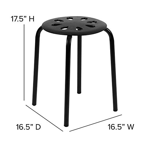 EMMA + OLIVER Plastic Nesting Stack Stools - School/Office/Home, 17.5" Height, Black (5 Pack)