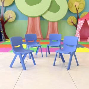 emma + oliver 4 pack blue plastic stackable school chair with 10.5" h seat, preschool chair