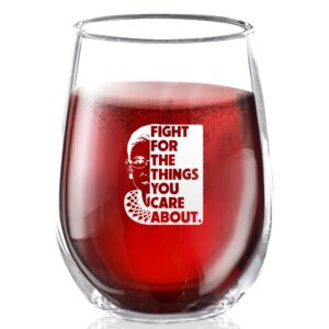 dems for usa rbg wine glass | ruth bader ginsburg | fight for the things you care about | 15oz stemless wine tumbler | made in usa, 2m103-2c-574