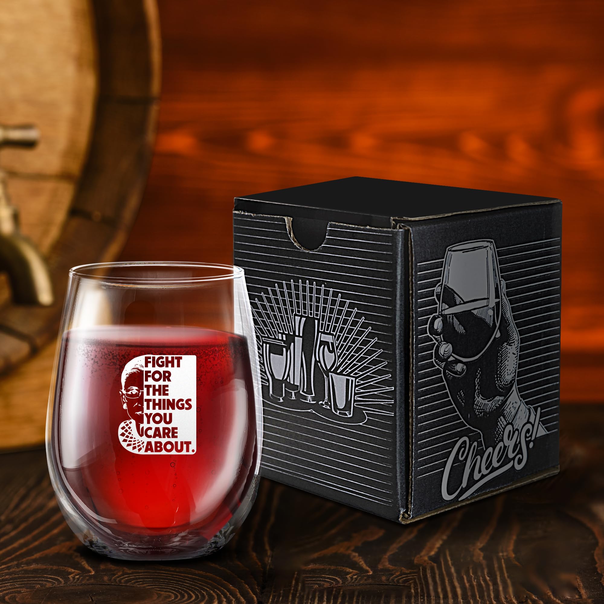 DEMS for USA RBG WINE GLASS | Ruth Bader Ginsburg | FIGHT FOR THE THINGS YOU CARE ABOUT | 15oz Stemless Wine Tumbler | MADE IN USA, 2M103-2C-574