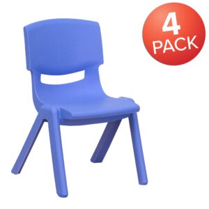 EMMA + OLIVER 4 Pack Blue Plastic Stackable School Chair with 10.5" H Seat, Preschool Chair