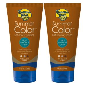 banana boat summer color self tanning lotion | light medium color for all skin tones, self tanner lotion, sunless tanning lotion, banana boat self tanner, 6oz each twin pack