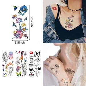 60 Sheets Waterproof Butterfly Flower Temporary Tattoos Stickers for Women,Multiple Design Styles