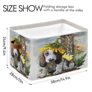 ALAZA Decorative Basket Rectangular Storage Bin, Welcome Sunny The Beagle Organizer Basket with Leather Handles for Home Office
