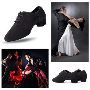 SWDZM Men&Women Ballroom Dance Shoes Lace-up Closed Toe Latin Modern Performance Dance Practice Teaching Shoes,MF2805,Heel-1.38'',Black, 7.5 US