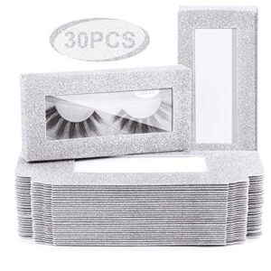 magefy 30 pieces eyelashes packaging box, empty eyelash boxes lash box packaging glitter paper eyelash storage box soft paper lash case (silver)