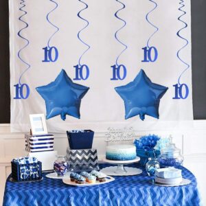 10th Birthday Decoration Blue for Boys Girl Double Digits 10th Birthday Balloon Banner Cake Topper Hanging Swirls for 10 Year Old Birthday Supplies