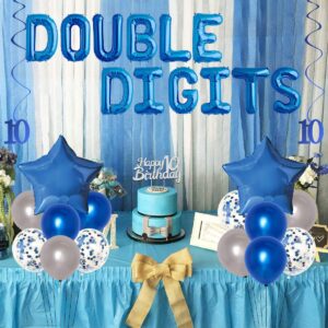 10th Birthday Decoration Blue for Boys Girl Double Digits 10th Birthday Balloon Banner Cake Topper Hanging Swirls for 10 Year Old Birthday Supplies