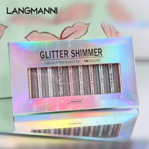 LANGMANNI 10 Pcs Liquid Glitter Eyeshadow Metallic Shimmer Glitter Eyeshadow Sweatproof Makeup Set,Glitter Pressed All Highly Pigmented Blending Powder For Woman & Girl (10pcs)