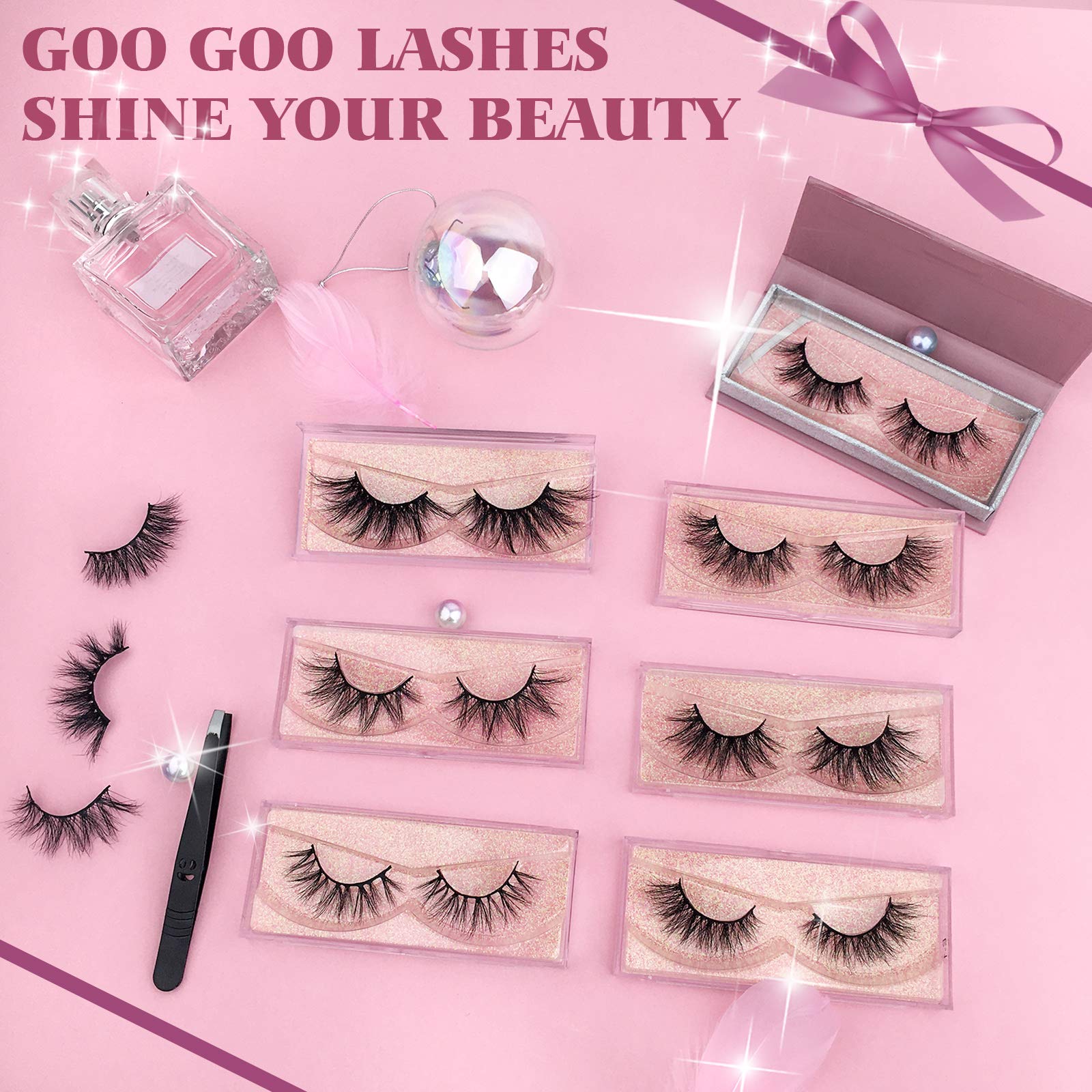 GOO GOO Mink Lashes 3D Mink Eyelashes, 10mm-14mm Natural False Lashes Siberian Faux Mink Lashes Real Layered Effect Hand Made Strips Lashes for Women Reusable Fake Lashes 1 Pair