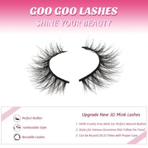 GOO GOO Mink Lashes 3D Mink Eyelashes, 10mm-14mm Natural False Lashes Siberian Faux Mink Lashes Real Layered Effect Hand Made Strips Lashes for Women Reusable Fake Lashes 1 Pair