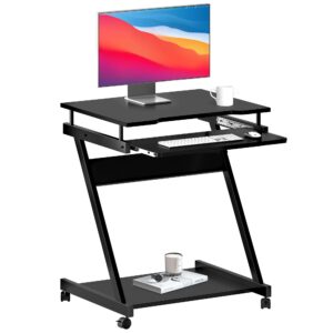 SDHYL Z-Type Laptop Desk Mobile Standing Laptop Cart Small Workstation with Keyboard Tray Work Stand for Small Space, Black, S7-DX-8110-BB-US