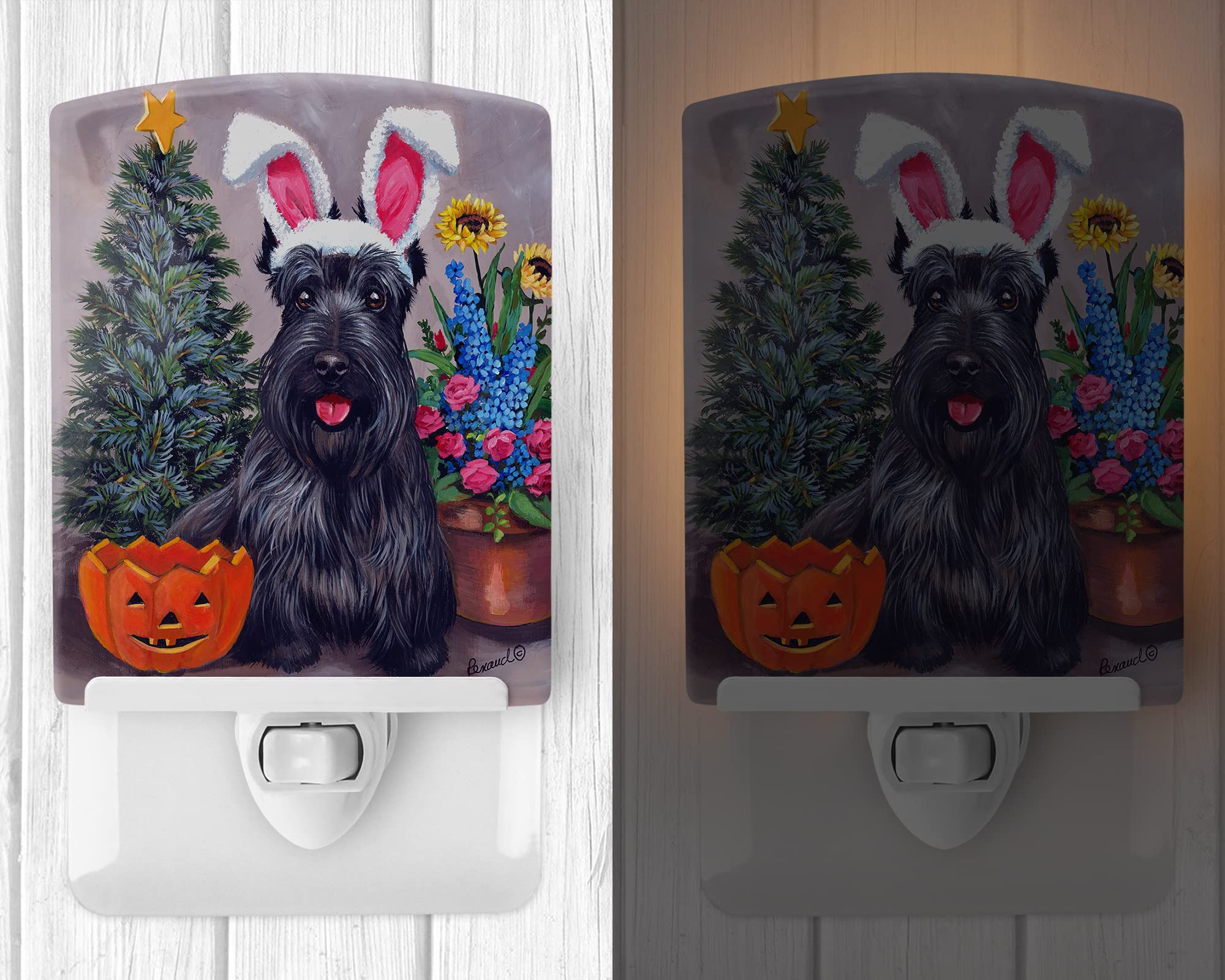 Caroline's Treasures PPP3138CNL Scottish Terrier Scottie for All Seasons Ceramic Night Light Compact, UL-Certified, Ideal for Bedroom, Bathroom, Nursery, Hallway, Kitchen, 6x4x3, Multicolor