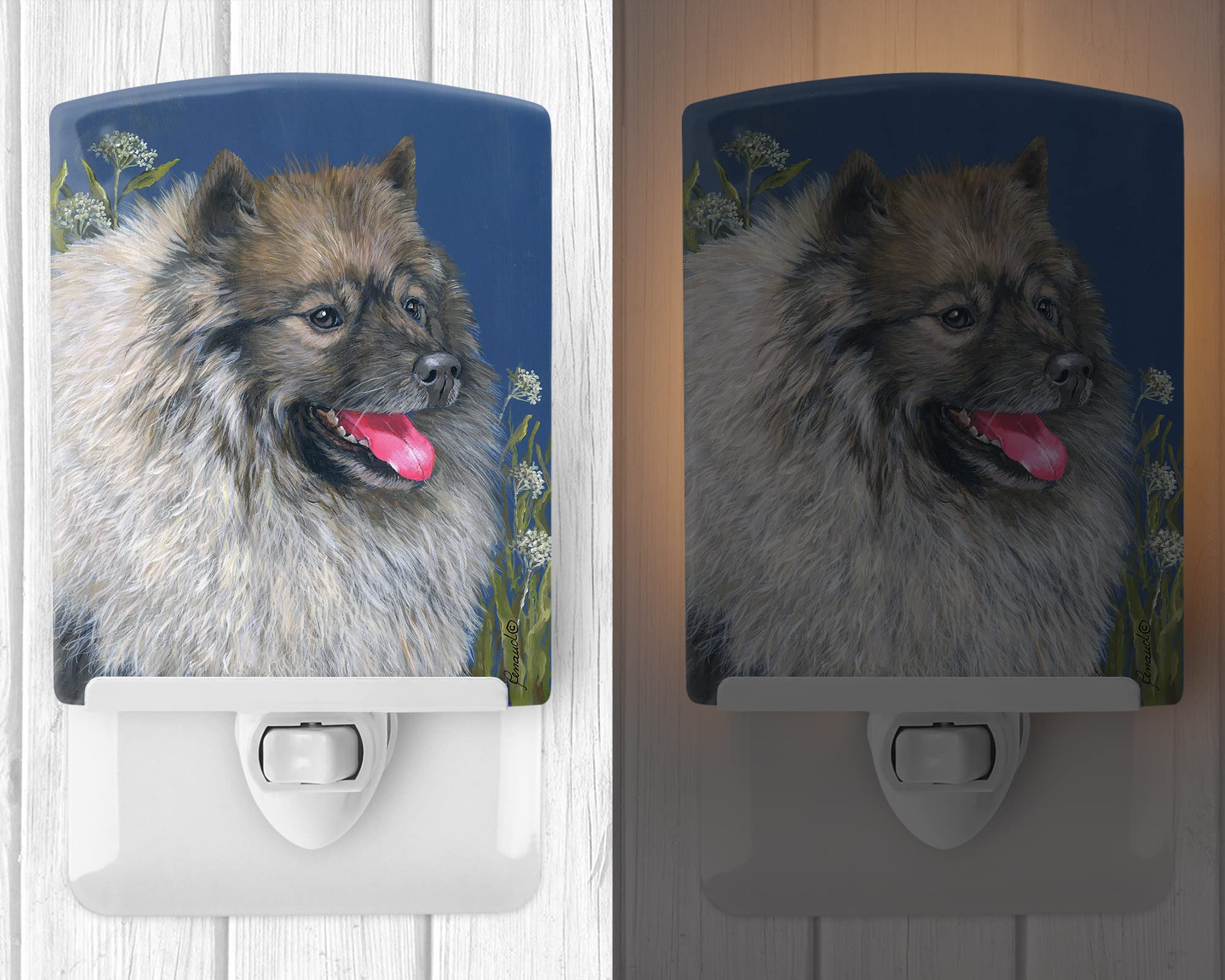 Caroline's Treasures PPP3110CNL Keeshond Ceramic Night Light Compact, UL-Certified, Ideal for Bedroom, Bathroom, Nursery, Hallway, Kitchen, 6x4x3, Multicolor