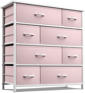 sorbus dresser with 8 drawers - furniture storage chest for kid’s, teens, bedroom, nursery, playroom, clothes, toys - steel frame, wood top, fabric bins (pink)