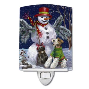 caroline's treasures ppp3095cnl fox terrier christmas winter fun ceramic night light compact, ul-certified, ideal for bedroom, bathroom, nursery, hallway, kitchen, 6x4x3, multicolor