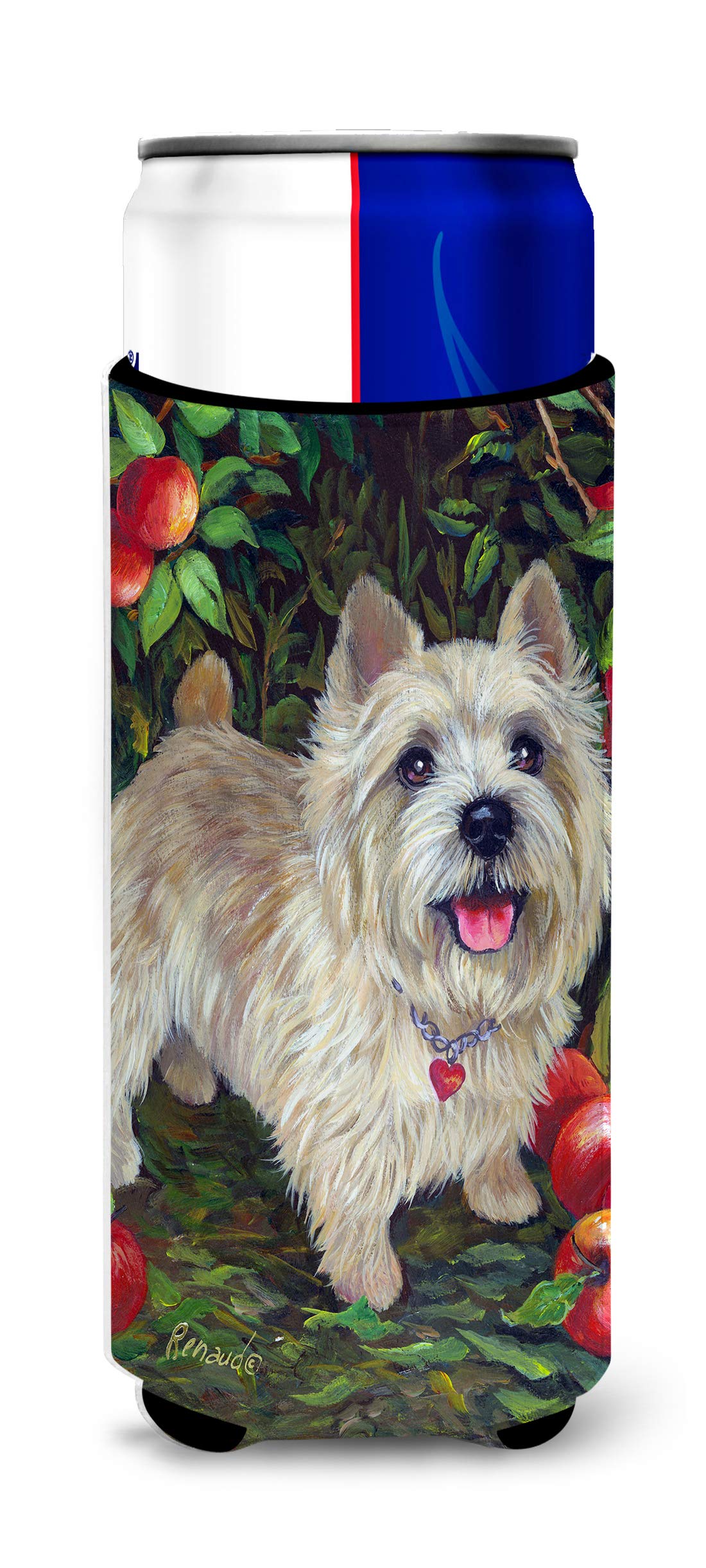 Caroline's Treasures PPP3042MUK Cairn Terrier Apples Ultra Hugger for slim cans Can Cooler Sleeve Hugger Machine Washable Drink Sleeve Hugger Collapsible Insulator Beverage Insulated Holder