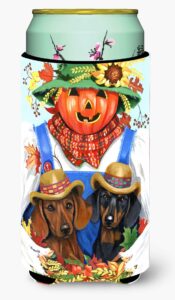 caroline's treasures ppp3086tbc dachshund fall scarecrow tall boy hugger can cooler sleeve hugger machine washable drink sleeve hugger collapsible insulator beverage insulated holder