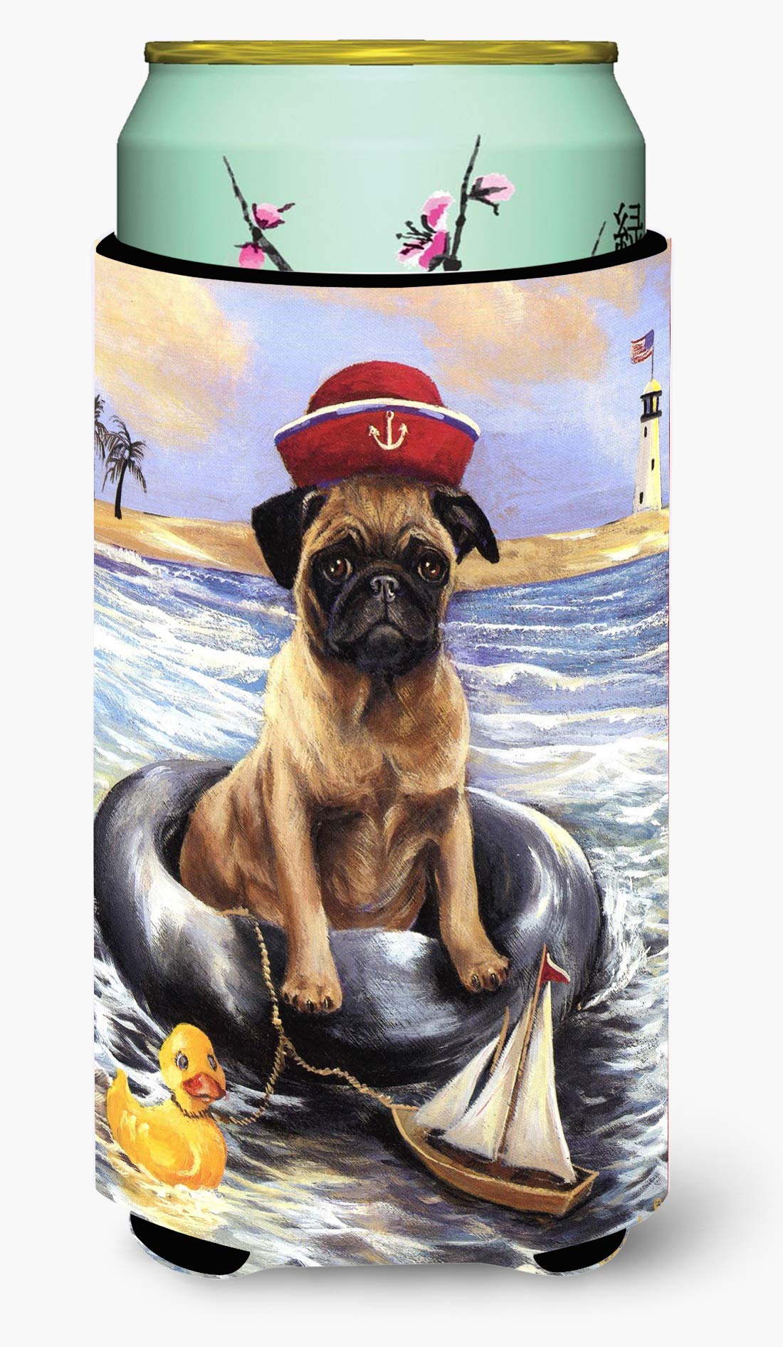 Caroline's Treasures PPP3153TBC Pug Ahoy Sailor Tall Boy Hugger Can Cooler Sleeve Hugger Machine Washable Drink Sleeve Hugger Collapsible Insulator Beverage Insulated Holder