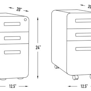 Laura Davidson Furniture Stockpile Slim 3-Drawer Mobile File Cabinet with Lock - Under Desk Metal Filing Cabinet, Legal/Letter File Folders, Wheels and Stationary Feet, Pre-Assembled, White