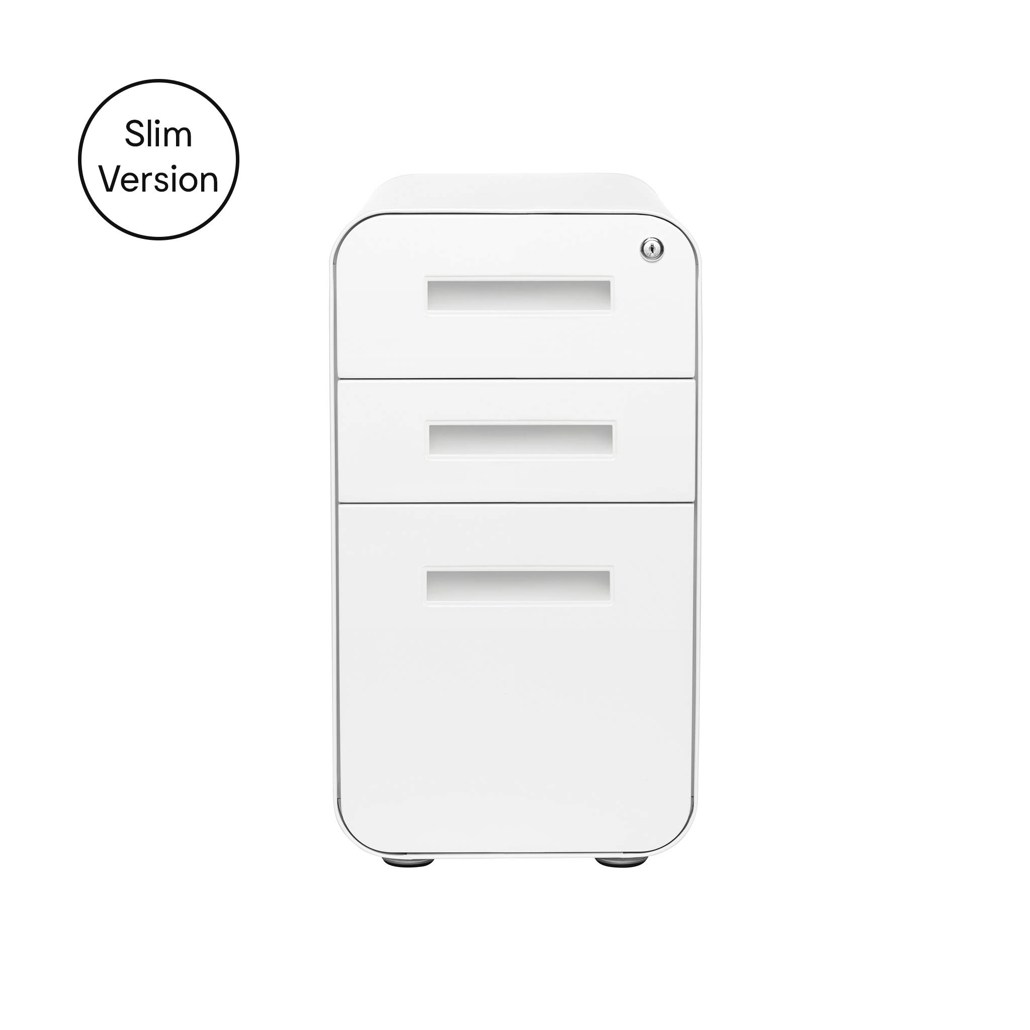 Laura Davidson Furniture Stockpile Slim 3-Drawer Mobile File Cabinet with Lock - Under Desk Metal Filing Cabinet, Legal/Letter File Folders, Wheels and Stationary Feet, Pre-Assembled, White