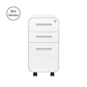 Laura Davidson Furniture Stockpile Slim 3-Drawer Mobile File Cabinet with Lock - Under Desk Metal Filing Cabinet, Legal/Letter File Folders, Wheels and Stationary Feet, Pre-Assembled, White