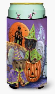 caroline's treasures ppp3082tbc dachshund halloween haunted house tall boy hugger can cooler sleeve hugger machine washable drink sleeve hugger collapsible insulator beverage insulated holder