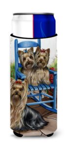 caroline's treasures ppp3242muk yorkie patio sweethearts ultra hugger for slim cans can cooler sleeve hugger machine washable drink sleeve hugger collapsible insulator beverage insulated holder