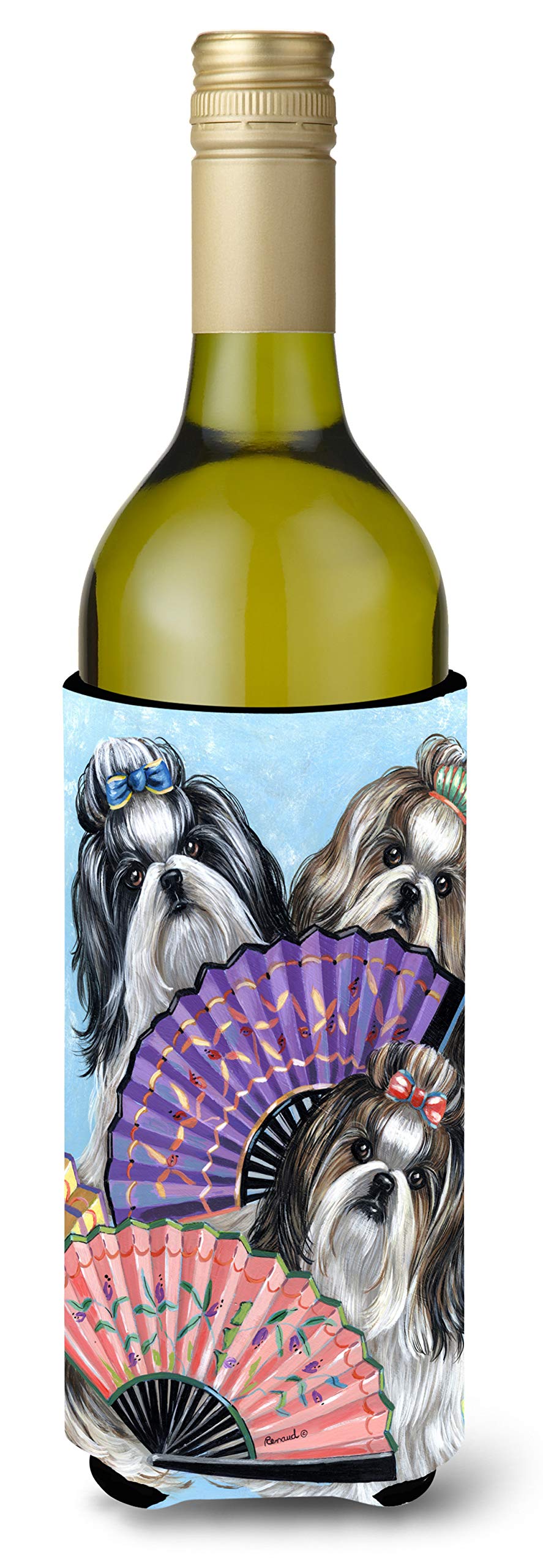 Caroline's Treasures PPP3190LITERK Shih Tzu Top Fans Wine Bottle Hugger Bottle Cooler Sleeve Hugger Machine Washable Collapsible Insulator Beverage Insulated Holder