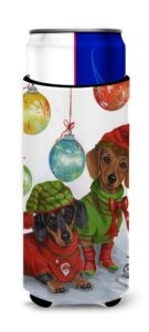 caroline's treasures ppp3085muk dachshund christmas jingle ultra hugger for slim cans can cooler sleeve hugger machine washable drink sleeve hugger collapsible insulator beverage insulated holder