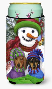 caroline's treasures ppp3081tbc dachshund christmas frosty and company tall boy hugger can cooler sleeve hugger machine washable drink sleeve hugger collapsible insulator beverage insulated holder