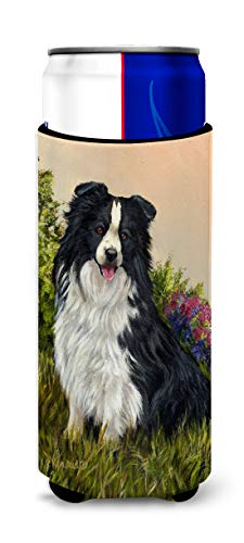 Caroline's Treasures PPP3031MUK Border Collie Simplicity Ultra Hugger for slim cans Can Cooler Sleeve Hugger Machine Washable Drink Sleeve Hugger Collapsible Insulator Beverage Insulated Holder