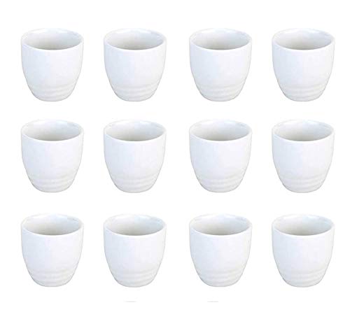 JapanBargain 2724, Sake Cups Set Japanese Porcelain Wine Saki Cup Small Tea Cup Microwave and Dishwasher Safe, White Color, 12 Cups