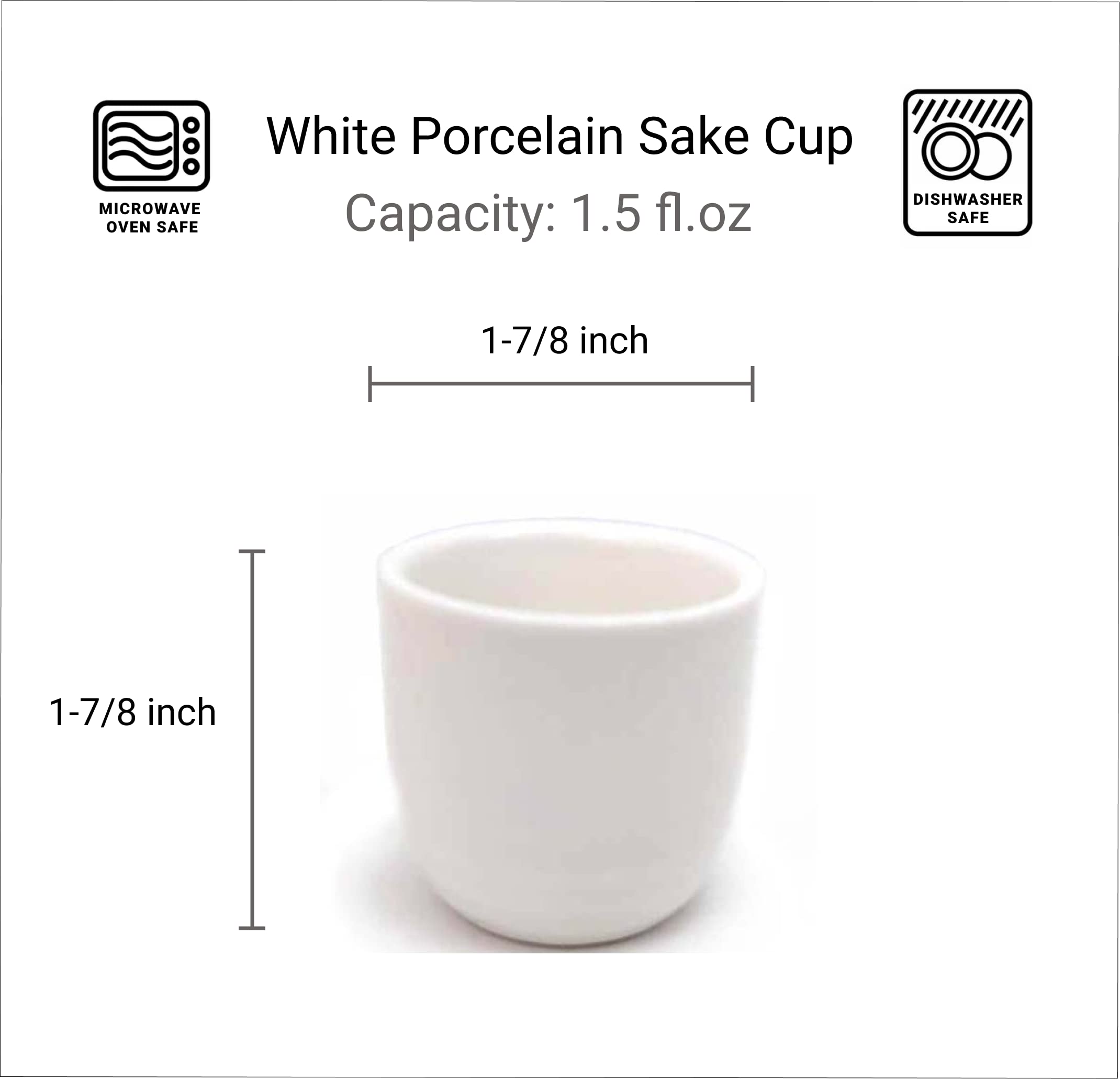 JapanBargain 2724, Sake Cups Set Japanese Porcelain Wine Saki Cup Small Tea Cup Microwave and Dishwasher Safe, White Color, 12 Cups