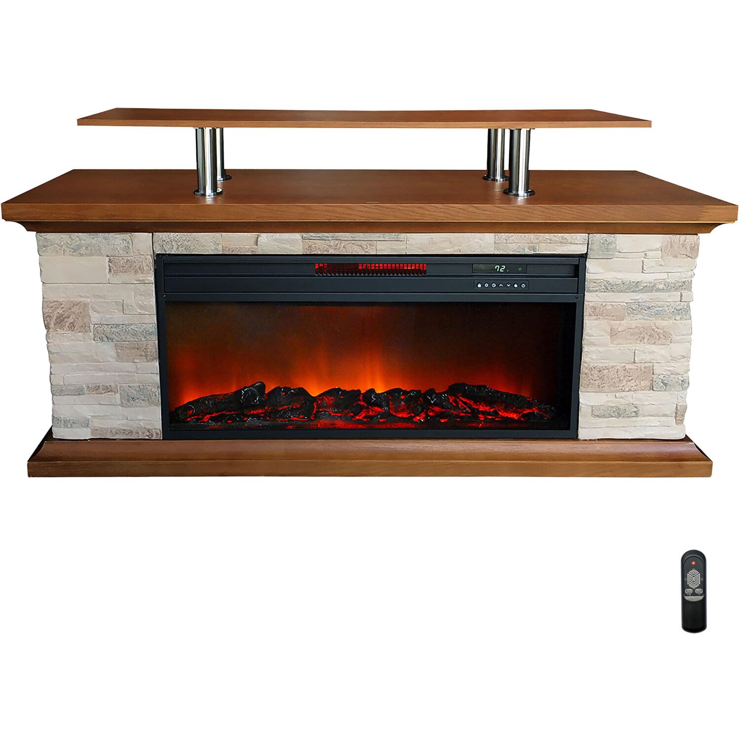 Lifesmart 60-in. Faux Stone Media Fireplace Heater with Remote Control and Timer, 3-Quartz Infrared Heat, Electric Space Heater TV Stand for Bedroom, Office, Living Room