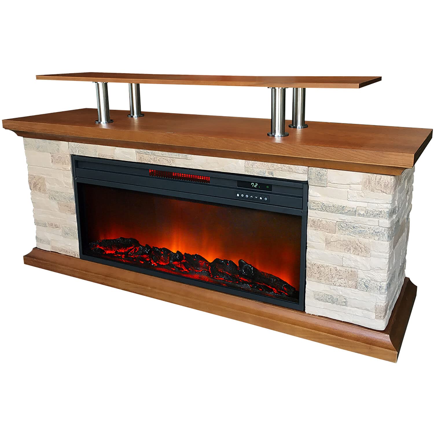 Lifesmart 60-in. Faux Stone Media Fireplace Heater with Remote Control and Timer, 3-Quartz Infrared Heat, Electric Space Heater TV Stand for Bedroom, Office, Living Room