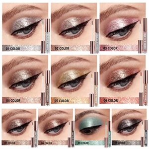 SUMEITANG 10 Colors Liquid Eyeshadow Metallic Glitter Eyeshadow Set Diamond Shimmer Sparkling Smokey Eye Looks Quick-Drying Waterproof Long Lasting for Women Eye Makeup Gift Kits