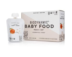 white leaf provisions biodynamic organic baby food peach + oat (6 (90g) pouches)