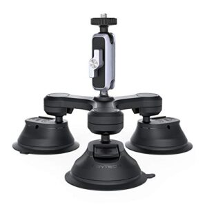 pgytech triple suction cup mount compatible for dji osmo action 4/3/2, gopro 11/10/9/8/7/6/5/4 with 1/4"-20 standard thread adapter, for insta360 one rs/r/one x3/x2